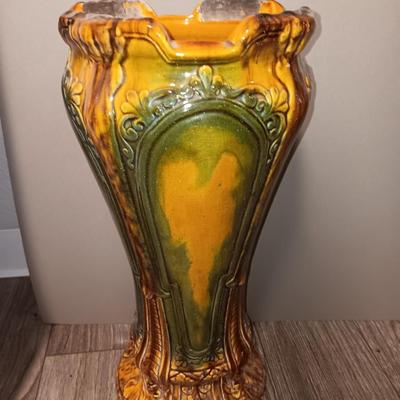 Stunning Antique Umbrella Stand is an English Majolica Pedestal missing Original Jardiniere