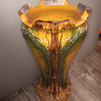 Stunning Antique Umbrella Stand is an English Majolica Pedestal missing Original Jardiniere