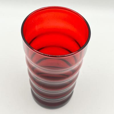ANCHOR HOCKING ~ Whirley Twirly Ruby Tumblers ~ Set Of Five (5)