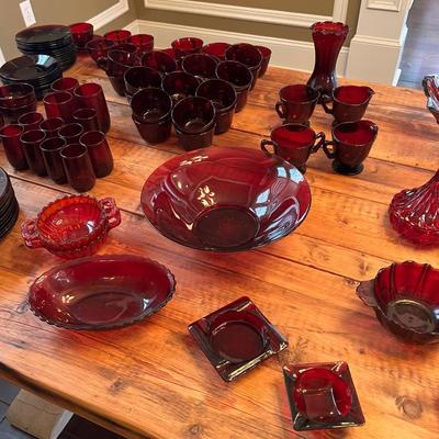 Assorted Ruby Red Glassware ~ 155 Pieces