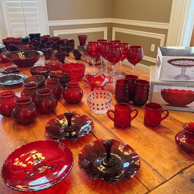 Assorted Ruby Red Glassware ~ 155 Pieces