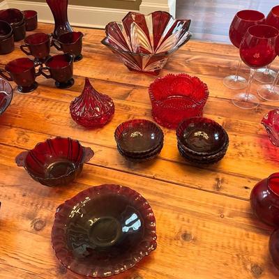 Assorted Ruby Red Glassware ~ 155 Pieces