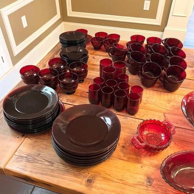 Assorted Ruby Red Glassware ~ 155 Pieces