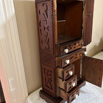Antique “Tramp Art“ MINIATURE cabinet