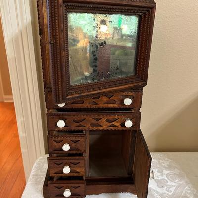 Antique “Tramp Art“ MINIATURE cabinet