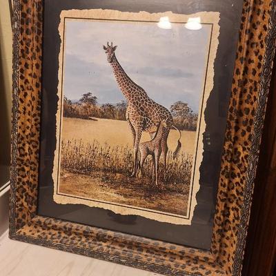 Framed giraffe print mother and baby