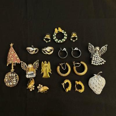 Collection of Festive Earrings and Pins