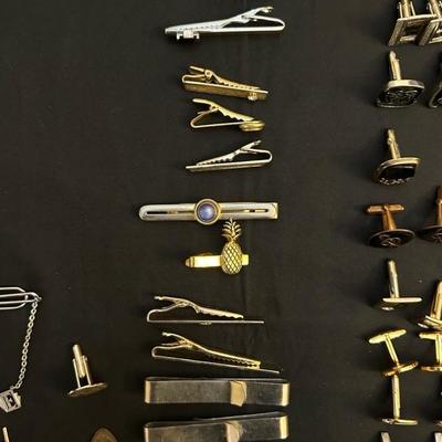 Collection of Cuff Links & Clips Including Vintage Jewelry Box