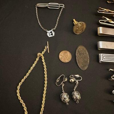 Collection of Cuff Links & Clips Including Vintage Jewelry Box