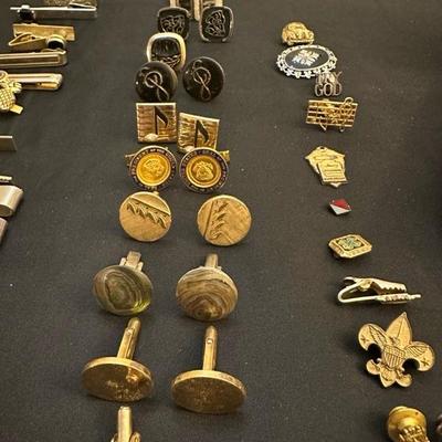 Collection of Cuff Links & Clips Including Vintage Jewelry Box
