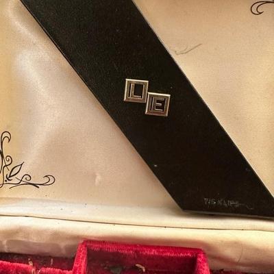 Collection of Cuff Links & Clips Including Vintage Jewelry Box