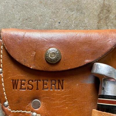 WESTERN W66 FIXED BLADE KNIFE AND WESTERN HATCHET WITH LEATHER SHEATH FOR BOTH