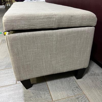 Beige Fabric Storage Ottoman Bench