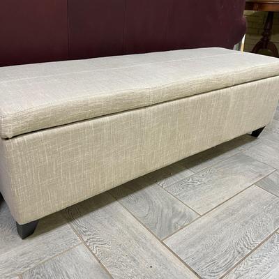 Beige Fabric Storage Ottoman Bench