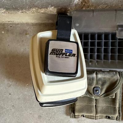 TRIGGER LOCK, GUN CLEANING MATERIAL, SAFETY GLASSES, EAR PROTECTION, MAGAZINES, MAGAZINE POUCHES AND AMMO BOXES