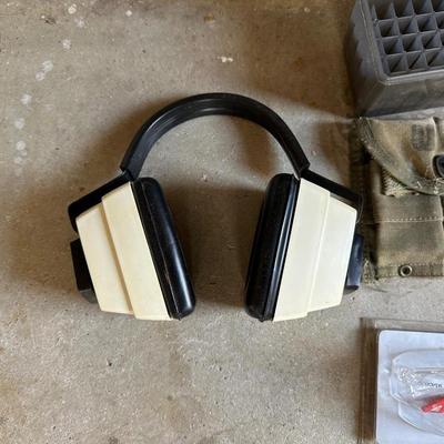 TRIGGER LOCK, GUN CLEANING MATERIAL, SAFETY GLASSES, EAR PROTECTION, MAGAZINES, MAGAZINE POUCHES AND AMMO BOXES