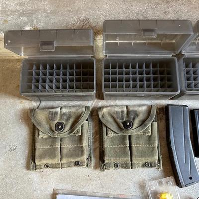 TRIGGER LOCK, GUN CLEANING MATERIAL, SAFETY GLASSES, EAR PROTECTION, MAGAZINES, MAGAZINE POUCHES AND AMMO BOXES