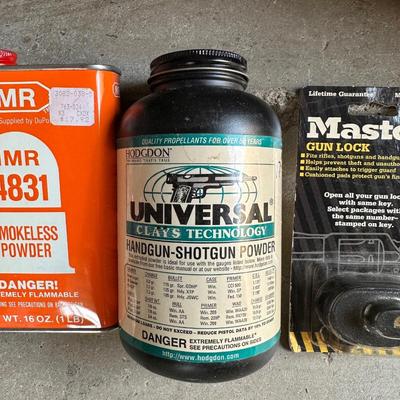 GUN LOCK, LEAD FOR MAKING BULLETS, GUN CLEANING MATERIAL AND RELOADING GUN POWDER