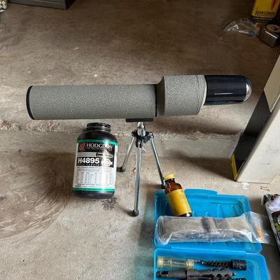BUSHNELL COMPETITOR TELESCOPE, GUN CLEANING MATERIAL AND RELOADING GUN POWDER