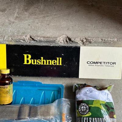 BUSHNELL COMPETITOR TELESCOPE, GUN CLEANING MATERIAL AND RELOADING GUN POWDER