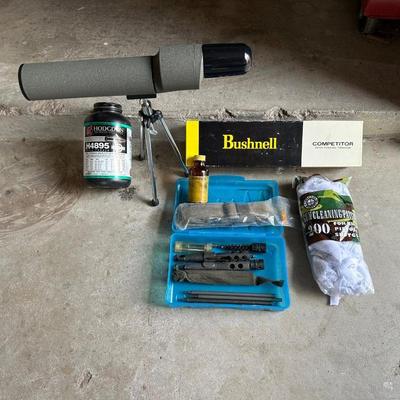 BUSHNELL COMPETITOR TELESCOPE, GUN CLEANING MATERIAL AND RELOADING GUN POWDER