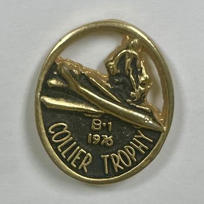 B-1 Collier Trophy Lapel Pin 1976 Gold Color 0.75" with Backing