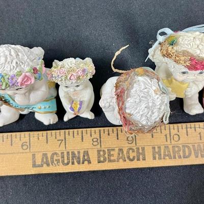 Dreamsicle Angel Figurine Lot 7 pieces - hand painted by Kristin with dried flower halo