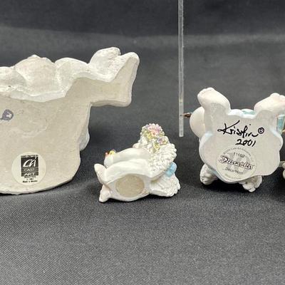 Dreamsicle Angel Figurine Lot 7 pieces - hand painted by Kristin with dried flower halo