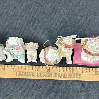 Dreamsicle Angel Figurine Lot 7 pieces - hand painted by Kristin with dried flower halo