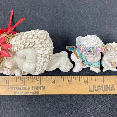 Dreamsicle Angel Figurine Lot 7 pieces - hand painted by Kristin with dried flower halo