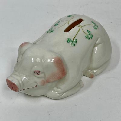 Belleek Piggy Bank Irish Pottery Pig With Shamrocks 1972