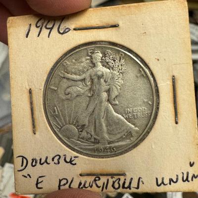 1946 WALKING LIBERTY ERROR DOUBLE EE plurabus