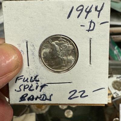 1944D Mercury dime full split bands
