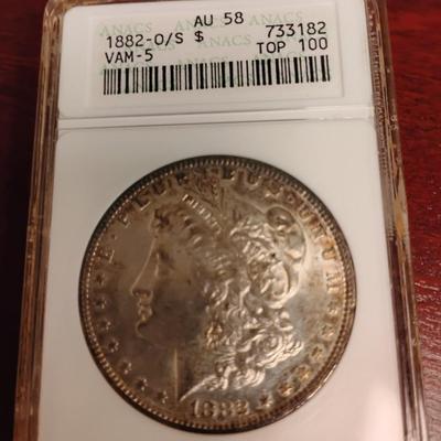 Top 100 1882 O/S $ Vam 5 Morgan AU58