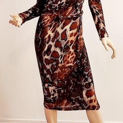 Vtg Late 80s Jungle print fitted dress
