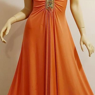 Vtg 1970s cirsl Maxi front draped dress