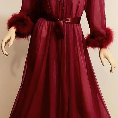 Vtg 2for1 Boudoir pc Hostess Gown/Marabou and lace half Slip
