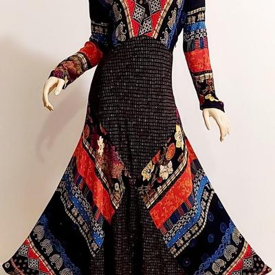 Vtg Stunning Boho Maxi patchwork dress Carol Little fluid Gauze