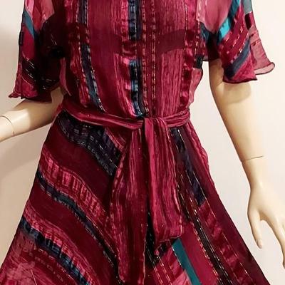 Vtg Silk Farm Boho Chic Flounce dress with Sash