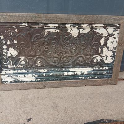 Rustic framed, Antique Shabby tin metal Decorative Architectural wall hanging