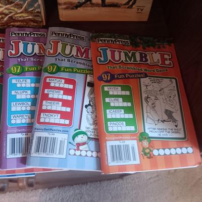 3 VINTAGE CHILDREN'S NOVELS, NEW JUMBLE PUZZLE BOOKS AND A PUZZLE