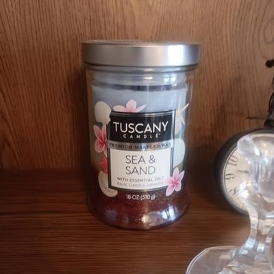 JAR CANDLES, METAL BICYCLE CLOCK AND CRYSTAL CANDLE HOLDERS