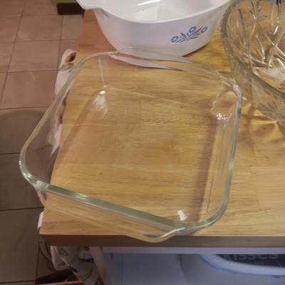 COOKWARE AND A LARGE GLASS BOWL