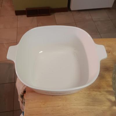 COOKWARE AND A LARGE GLASS BOWL