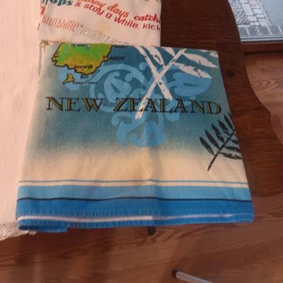 HAND EMBROIDERED PILLOWCASES & SMALL TABLECLOTH PLUS DISH TOWELS