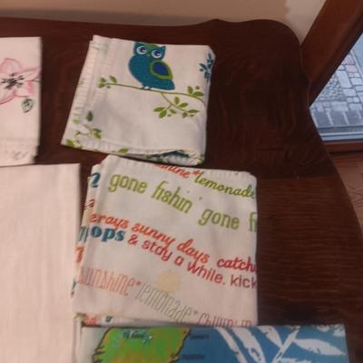 HAND EMBROIDERED PILLOWCASES & SMALL TABLECLOTH PLUS DISH TOWELS