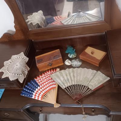 2 WOODEN BOXES, 2 FANS AND MORE