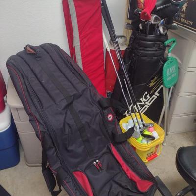 Nice Collection of Golfing Equipment includes Clubs, King Cobra Bag, Shag Balls, Airline Carry Bag and More