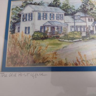 Framed Watercolor Art 'The Old Post Office' by Artist Sage
