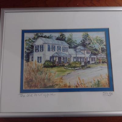 Framed Watercolor Art 'The Old Post Office' by Artist Sage